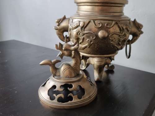 Vintage Extra Large Brass Oriental Dragon Incense Burner!!