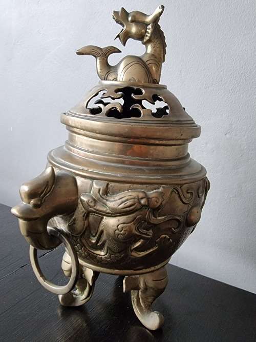Vintage Extra Large Brass Oriental Dragon Incense Burner!!
