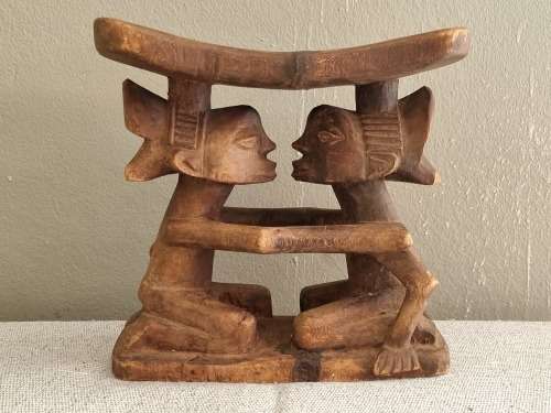 African Tribal Carved Wood Headrest