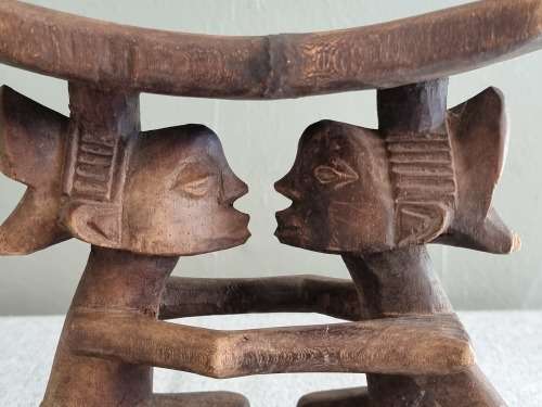 African Tribal Carved Wood Headrest