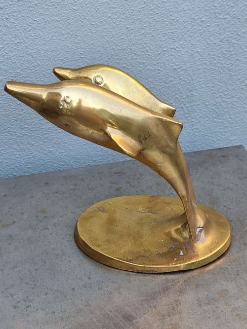Solid Cast Brass Dolphin Statue