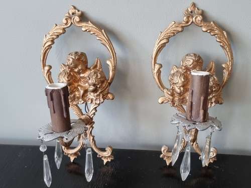 Pair Cherub Wall Light Sconces