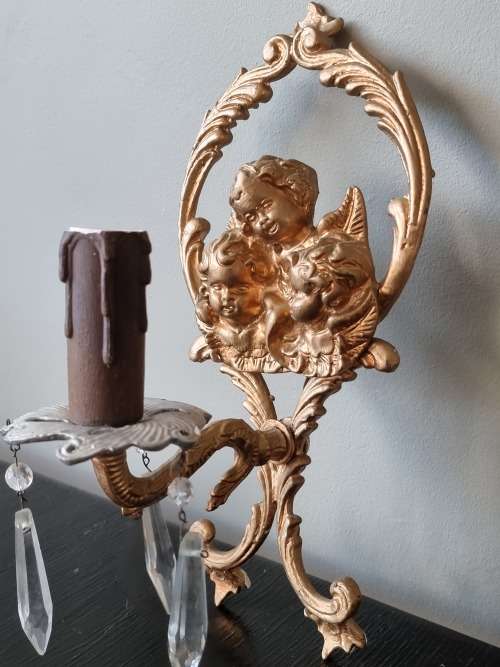 Pair Cherub Wall Light Sconces
