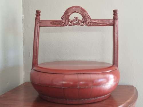 Antique Red Lacquered Chinese Rice Carrier.
