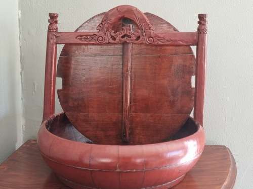 Antique Red Lacquered Chinese Rice Carrier.