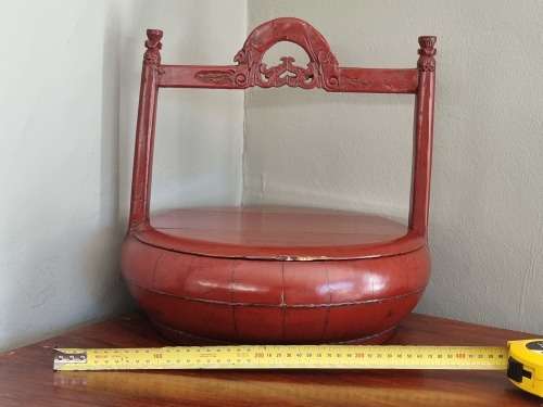 Antique Red Lacquered Chinese Rice Carrier.
