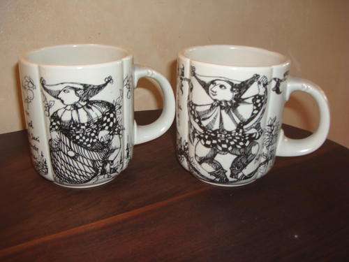 ROSENTHAL STUDIE LINE BJORN WIINBLAD DUO "TILL EULENSPIEGEL" CIRCA 1975 MUGS