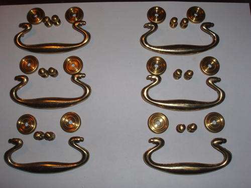 SET OF SIX ANTIQUE BRASS HANDLES!! NEVER USED!!