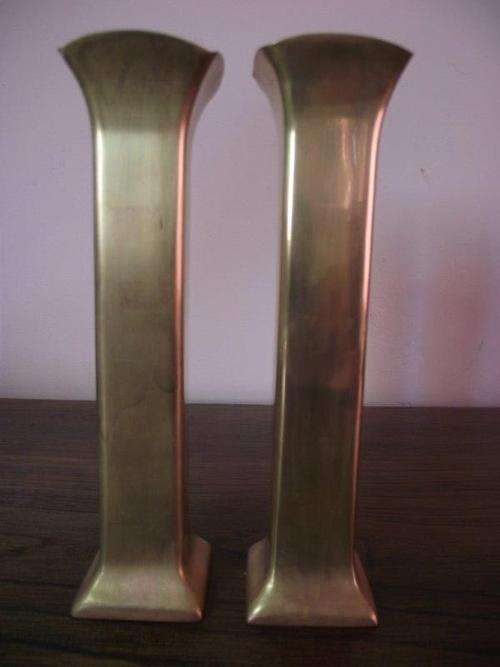 PAIR ART NOUVEAU BRASS VASES