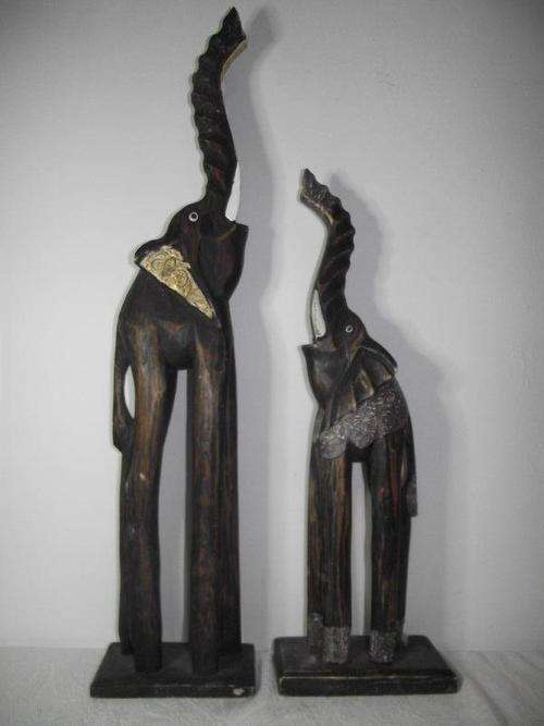 LARGE PAIR WOOD CARVED ELEPHANTS