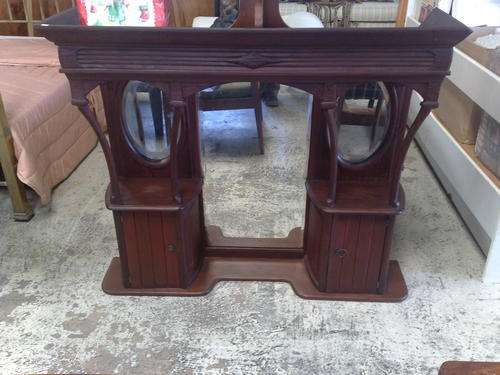 ART NOUVEAU  OVER MANTLE MIRRORED  CABINET