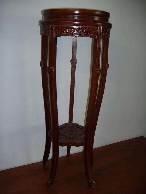 BEAUTIFUL ORIENTAL TEAK PLANT STAND WITH MARBLE TOP 83 CM TALL!!