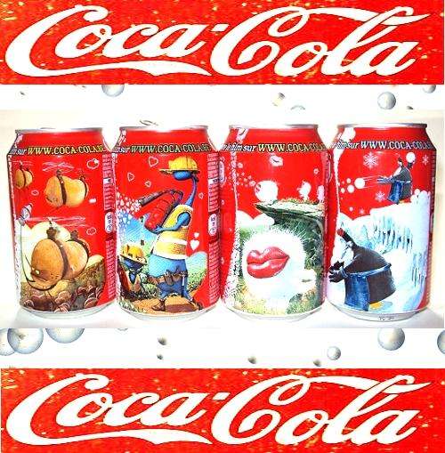 ( 4 cans ) BELGIUM 2008 Coca Cola COKE / Happiness Factory The Movie