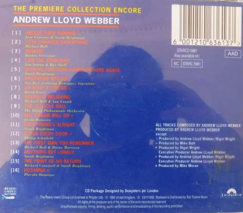 THE PREVIIERE COLLECTION - ANDREW LLOYD WEBBER {CD}