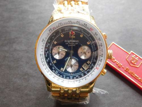 Gorgeous - NEW Krug-Baumen Men`s Air Traveller 42mm Watch ( 8 Diamonds & GOLD plated strap)