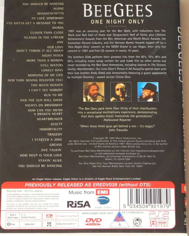 BEE GEES - One Night Only (some of their greatest hits live) [DVD]