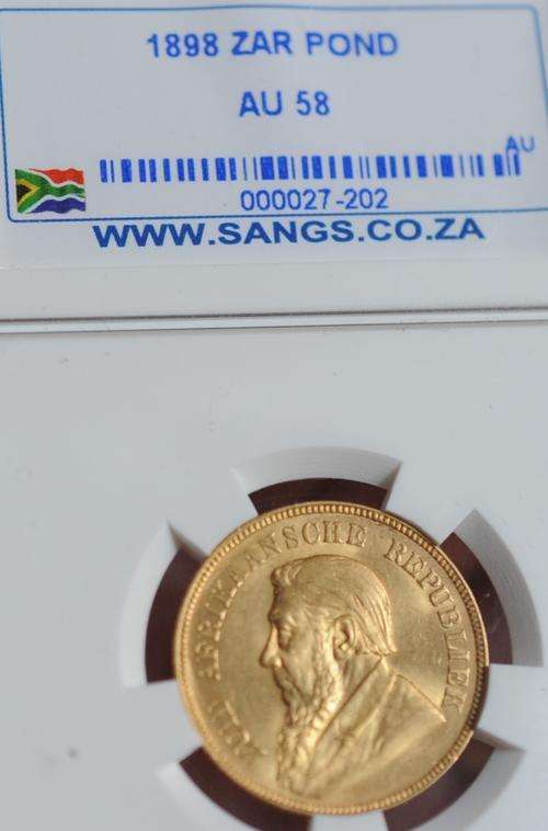 1898 ZAR GOLD KRUGER POND AU58 NICE GRADE LOW START