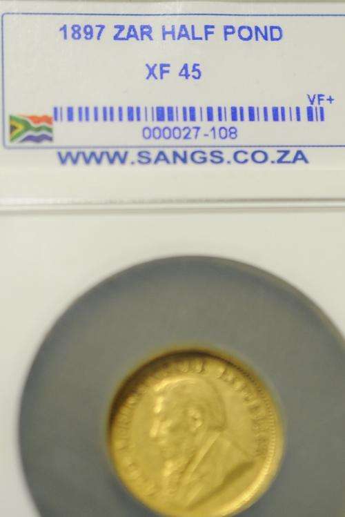 1897 GOLD ZAR KRUGER HALF POND GRADED XF45 VERY FINE LAST YEAR OF ISSUE RARE