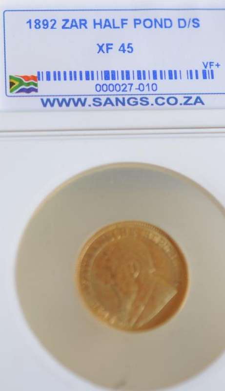 1892 ZAR GOLD KRUGER HALF POND D/S GRADED XF45 SCARCE LAST ONE BEAUTIFULL MINTAGE 10150