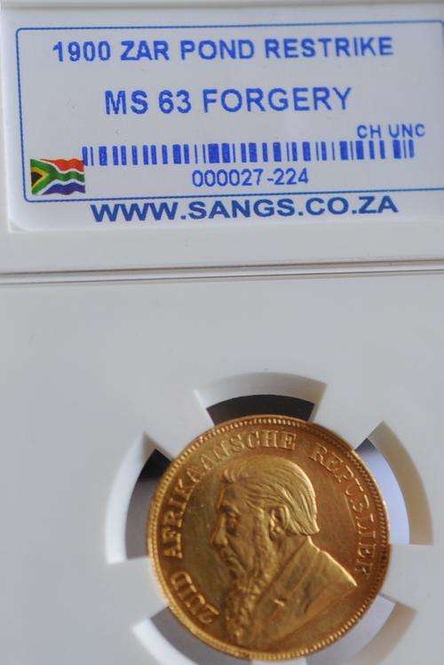 1900 GOLD 22CT KRUGER POND RESTRIKE GRADED MS63 FORGERY VERY MUCH COLLECTIBLE NO RESERVE