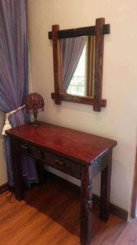 Solid sleeper Wood Dressing Table with Mirror. Excellent Condition.