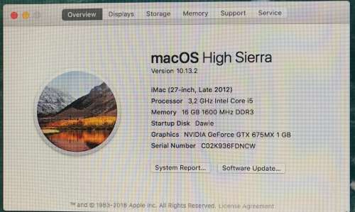 Apple iMac 27" Late 2012 Model with 3.2 GHz Intel Core i5 and 16GB DDR3 RAM