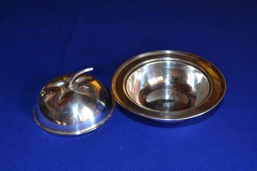 Silver Tone Metal Apple Shaped Butter Dish