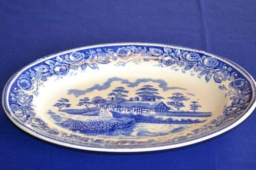 British Anchor Strafford Blue and White Oval Platter
