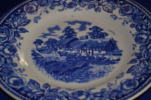British Anchor Strafford Blue and White Pudding Bowls and Side Plates - 4 Pieces