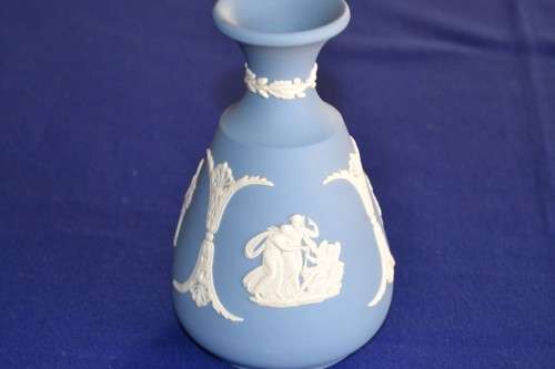 Wedgwood Jasperware White on Blue Small Vase