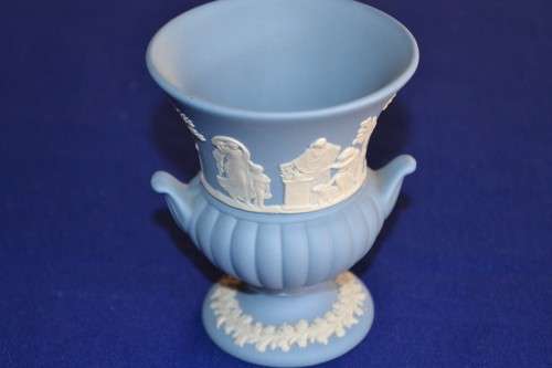 Wedgwood Jasperware White on Blue  Urn Shaped Vase