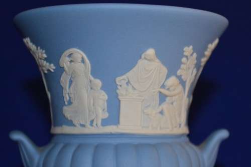 Wedgwood Jasperware White on Blue  Urn Shaped Vase