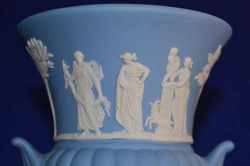 Wedgwood Jasperware White on Blue  Urn Shaped Vase