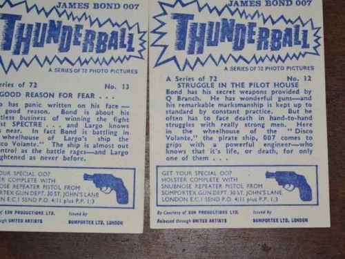 JAMES BOND 007 "Thunderball" Trading Cards 1960s