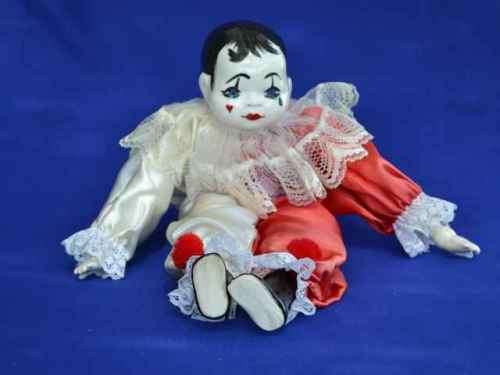 Vintage Glazed Porcelain Harlequin Doll
