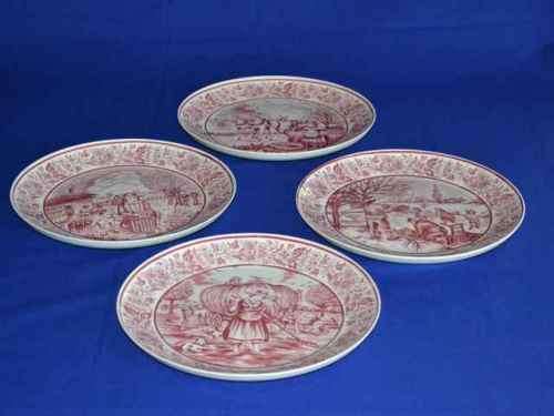De Kruik Red Delftware Holland - Four Seasons Display Plates - Complete set