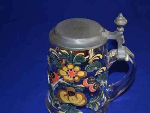 Glass Beer Tankards with Pewter Lids - Two
