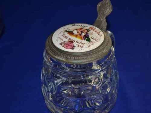 Glass Beer Tankards with Pewter Lids - Two