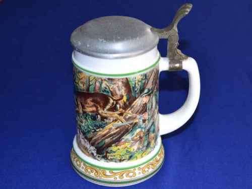 Original BMF Bierseidel White Milk Glass Stein with Pewter Lid