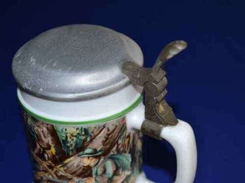 Original BMF Bierseidel White Milk Glass Stein with Pewter Lid