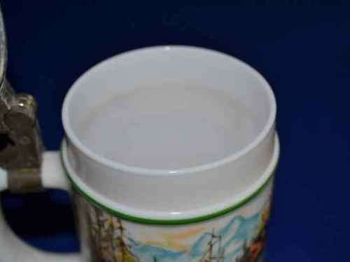 Original BMF Bierseidel White Milk Glass Stein with Pewter Lid