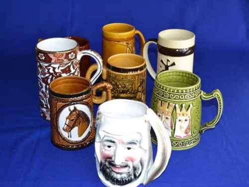 Collection of  Eight Assorted  Decorative Beer Mugs (Some with damage)