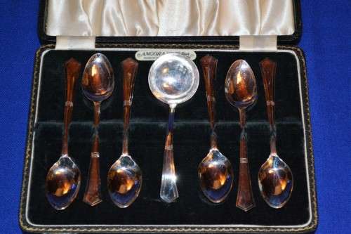 Vintage Boxed Spoon Set - Angora Silver Plate - Seven Pieces