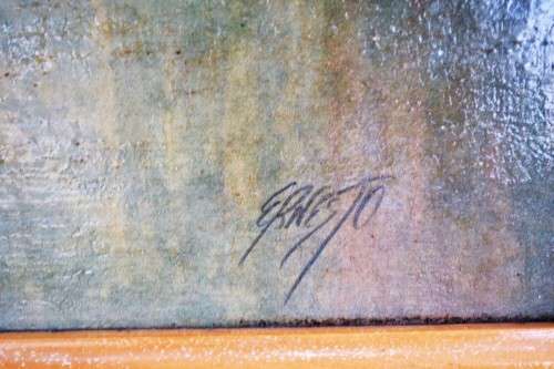 Oleograph Print on Board with Wooden Frame - Signed Ernesto