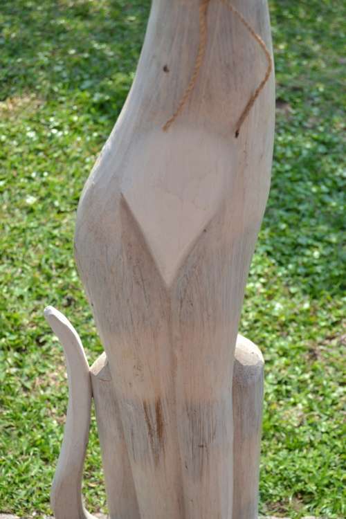 Standing Wooden Cat Carving