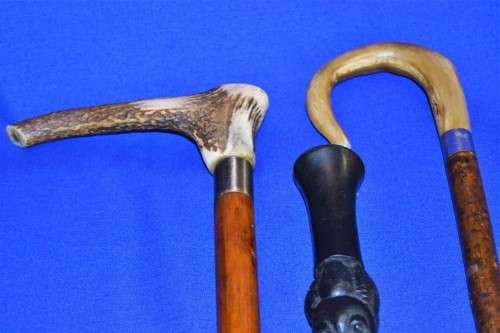 Vintage Walking Sticks x 3 - Ebony Barley Twist and Antler Handle