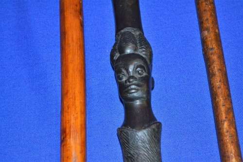 Vintage Walking Sticks x 3 - Ebony Barley Twist and Antler Handle