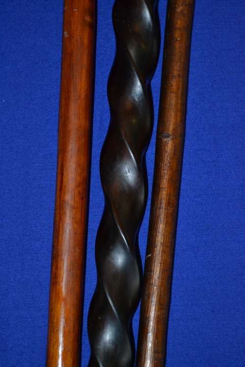 Vintage Walking Sticks x 3 - Ebony Barley Twist and Antler Handle