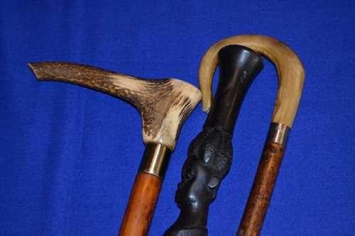 Vintage Walking Sticks x 3 - Ebony Barley Twist and Antler Handle