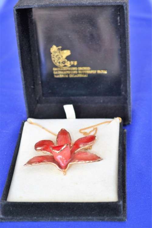 24k Gold Plated Real Orchid Necklace/Brooch